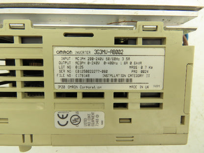 Omron 3G3MV-AB002 Sysdrive Inverter 0.25kW 200-240v 3.5A Input 0-240V1.6A Output