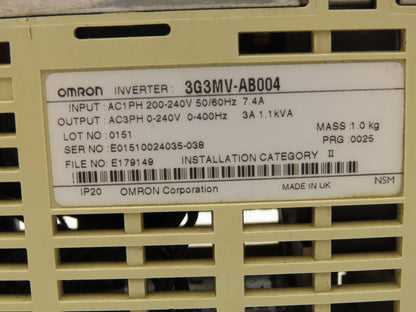 Omron 3G3MV-AB004 Sysdrive Inverter 0.55kW 200-240v 7.4A Input 0-240V 3A Output