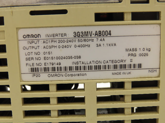 Omron 3G3MV-AB004 Sysdrive Inverter 0.55kW 200-240v 7.4A Input 0-240V 3A Output