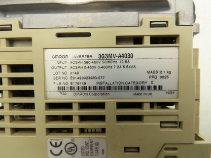 Omron 3G3MV-A4030 Sysdrive Inverter 3 kW 200-240v 10.6A Input 0-240V 7.2A Output