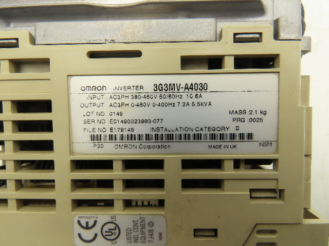 Omron 3G3MV-A4030 Sysdrive Inverter 3 kW 200-240v 10.6A Input 0-240V 7.2A Output