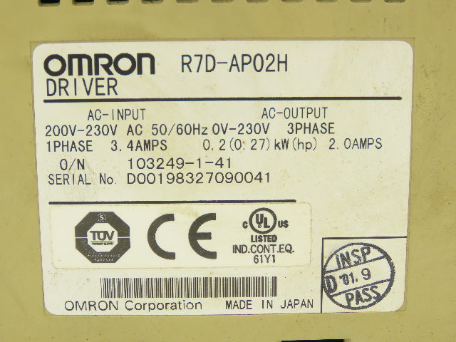 Omron R7D-AP02H Smartstep Driver 0.2kW 200-230v 3.4A 1ph In 0-230V 2A 3ph Out