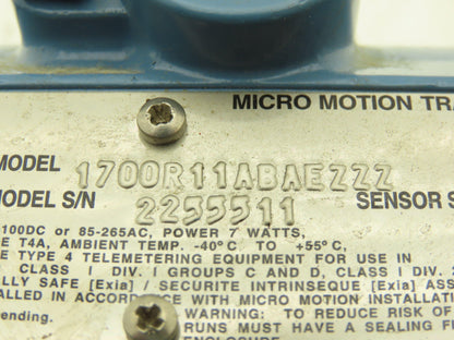 Emerson Micro Motion 1700 Variable Flow Transmitter 1700R11ABAEZZZ