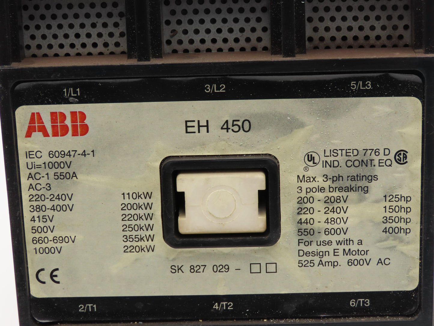 ABB EH 450 Contactor 525A 200-600VAC 3ph 125-400Hp