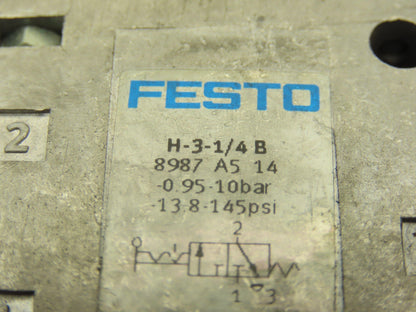Festo H-3-1/4-B Pneumatic Manual Hand Lever Valve 3/2-way 145psi G1/4"  Lot of 2