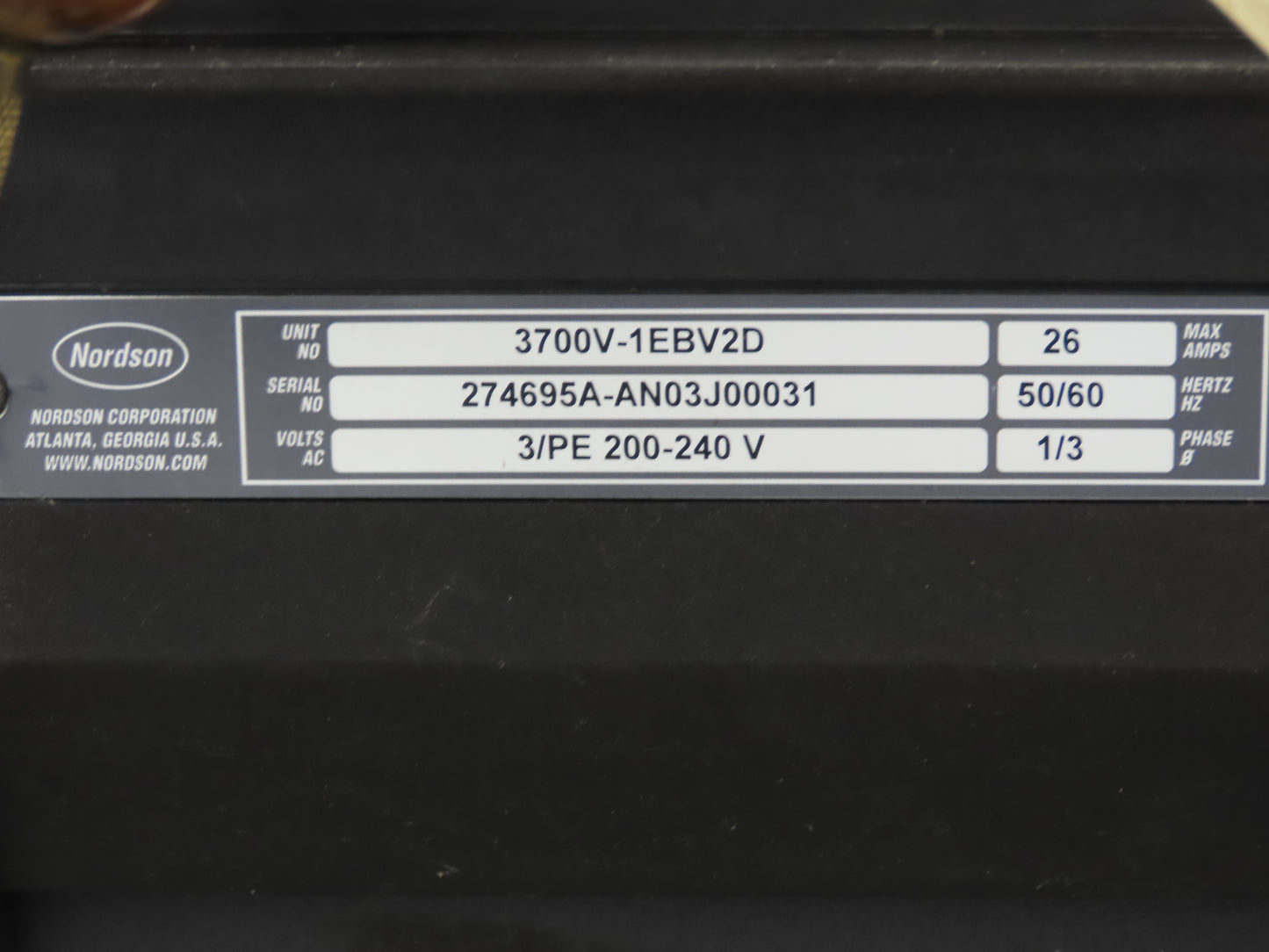 Nordson 3700V-1EBV2D Vista Hot Glue Melt Machine 240V 1Ph Single Phase