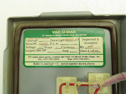 Vac-u-max 37197 Vacuum Power Control Module 115V 1Ph