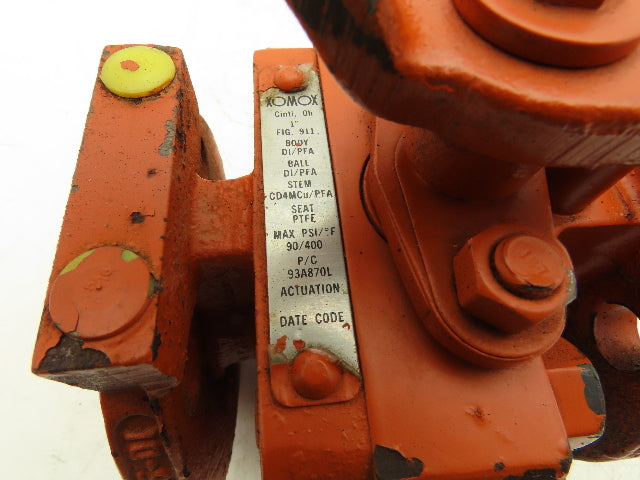Crane Xomox 911 DI/PFA Lined Ball Valve 1" ANSI Flange