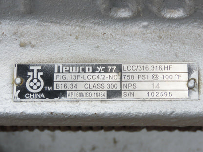 Newco 13F-LCC4/2-NC  14" Gate Valve Class 300 Gear Operated Side Handwheel