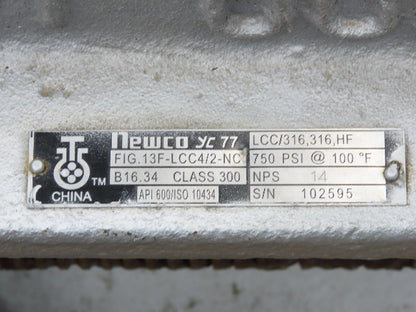 Newco 13F-LCC4/2-NC  14" Gate Valve Class 300 Gear Operated Side Handwheel