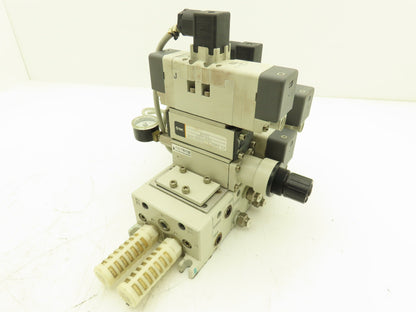 SMC VV713-03R-03D Solenoid Valve Stack 4-Station Manifold