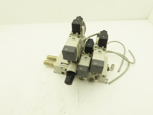 SMC VV713-03R-03D Solenoid Valve Stack 4-Station Manifold