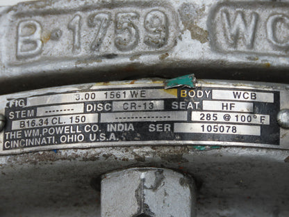 Powell 3.00 1561WE Swing Check Valve 3" Buttweld Carbon Steel Class 150