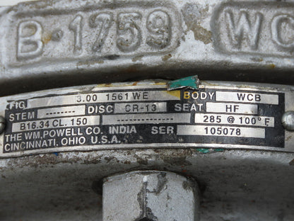 Powell 3.00 1561WE Swing Check Valve 3" Buttweld Carbon Steel Class 150