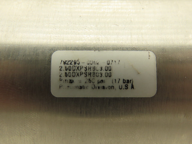 Parker 2.50DXPSR803.00 Pneumatic Air Cylinder 2.5" Bore 3" Stroke 260 PSI 5/8"
