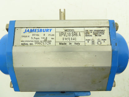 Jamesbury VPVL10SR6AF0514 Pneumatic Actuator 1/4 Turn 80psi 8ft-lb 1" Ball Valve
