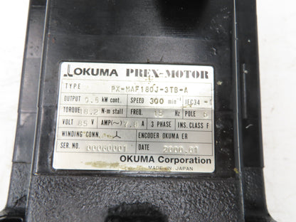 Okuma PX-MAF180J-3TB-A PREX AC Servo Motor 0.6kw 85V 300rpm Encoder ER-J-7200D