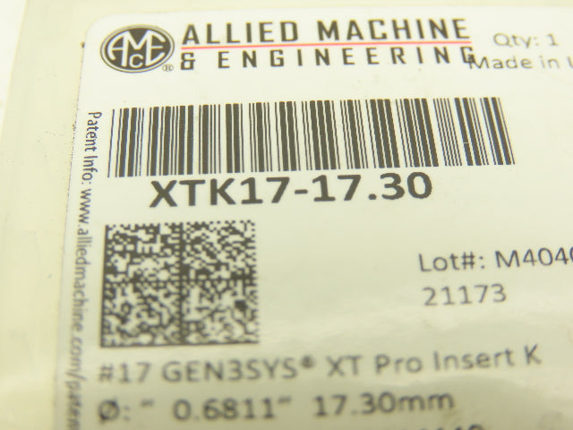 Allied Machine & Eng. XTK17-17.30 GEN3SYS Insert 17 XT PRO AM440 17.30MM K GEO