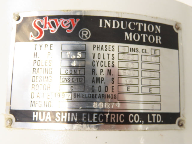 Hua Shin Electric 89674 Skyey AC Induction Motor 7.5Hp 900/7200rpm 220/440v