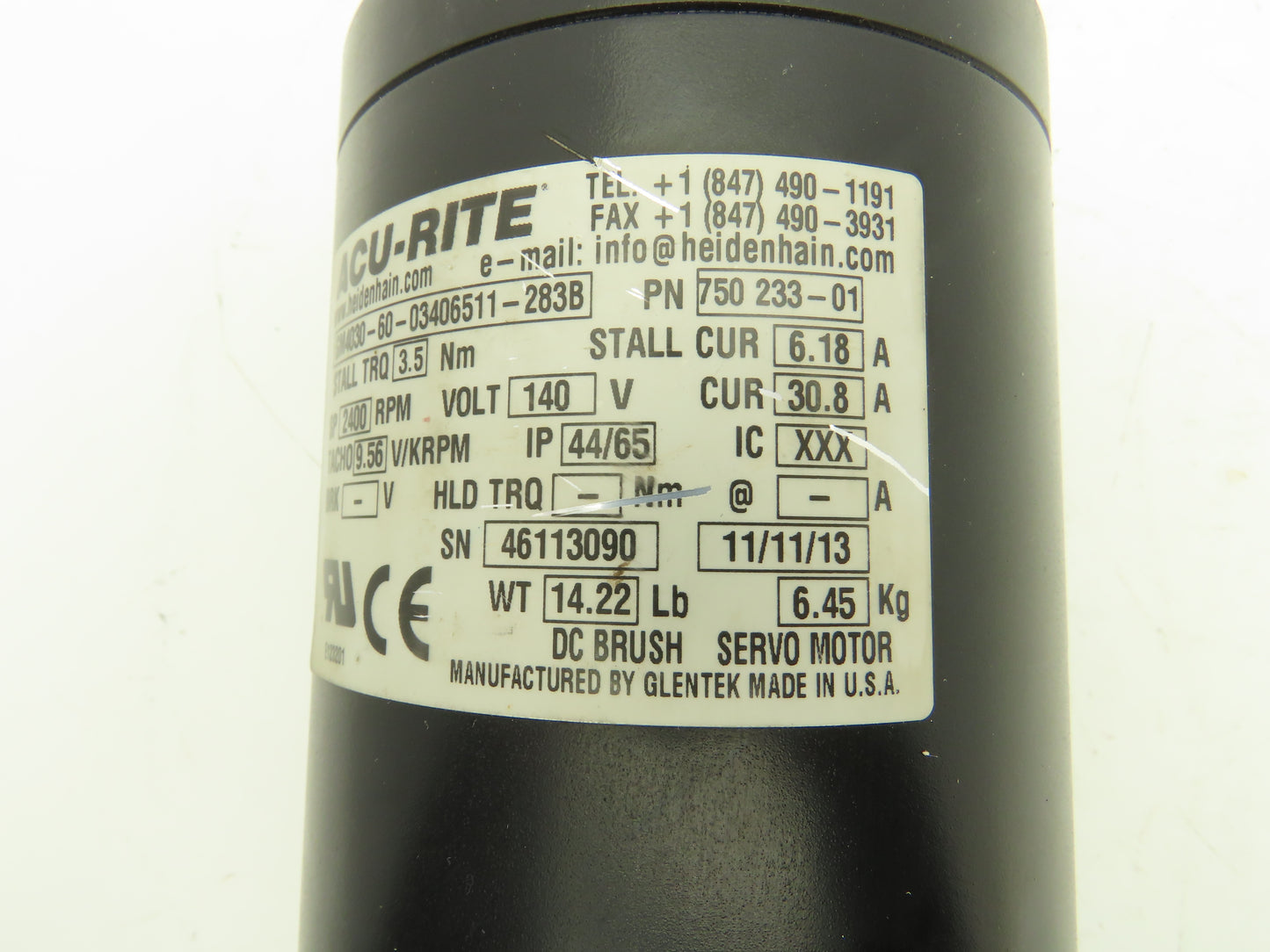 Acu-Rite 750 233-01 DC Servo Motor 140V 30.8A 2400RPM Max 31 in-lb