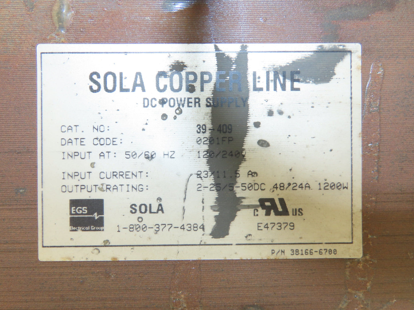 Sola 39-409 DC Power Supply 25/50VDC 24/48 Amps 1200W Input 120V