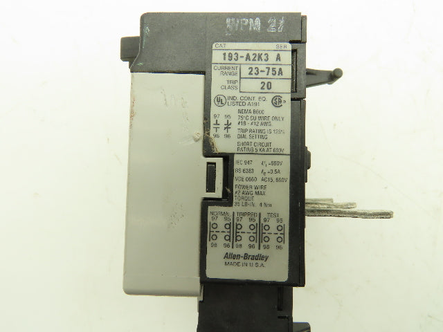 Allen Bradley 193-A2K3 Overload Relay 23-75A Class 20 NEMA B600