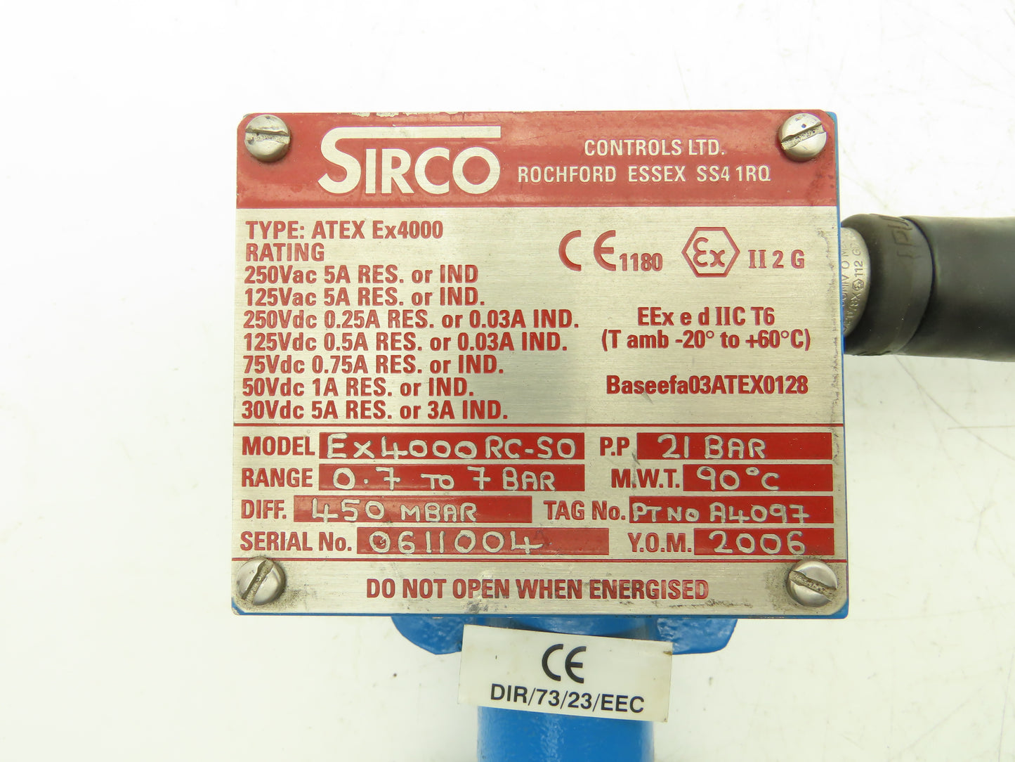 Sirco ATEX Ex4000 Pressure Switch 250V 5A 10-100 psi