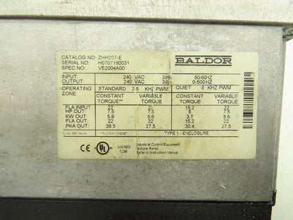 Baldor H2 Vector H2 Vector VFD Variable Frequency AC Drive 7.5Hp 240VAC 3PH