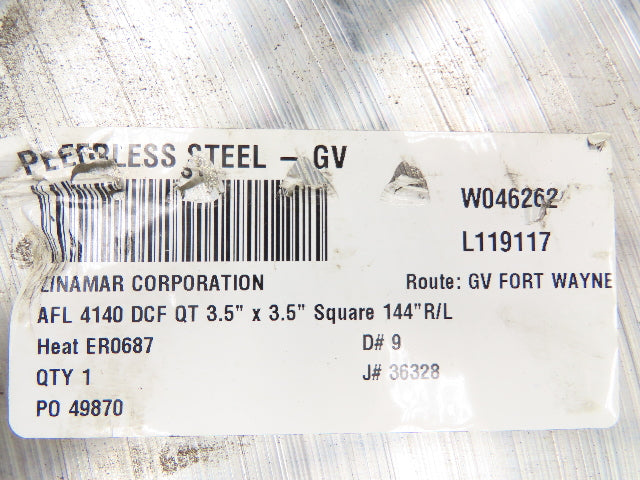 Linamar 4140 Alloy Steel Flat Bar 3-1/2" Square 91"L  330Lbs