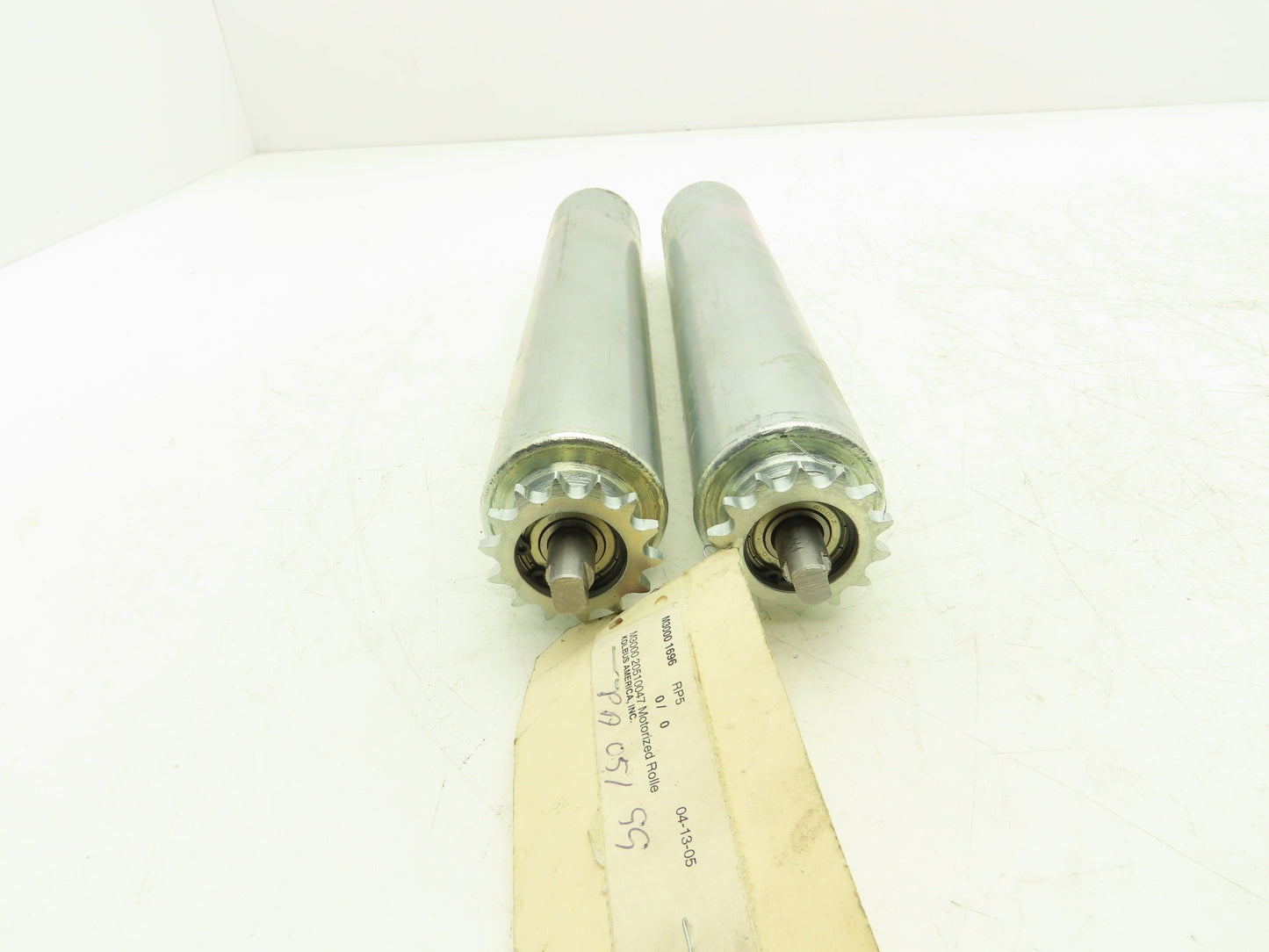 Rulmeca Sprocket Drive Steel Conveyor Roller 50mm Dia 300mm BF Lot of 2