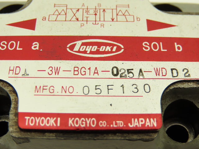 Toyooki Kogyo HD1-3W-BG1A-025A-WDD2 Hydraulic Directional Solenoid Valve 24VDC