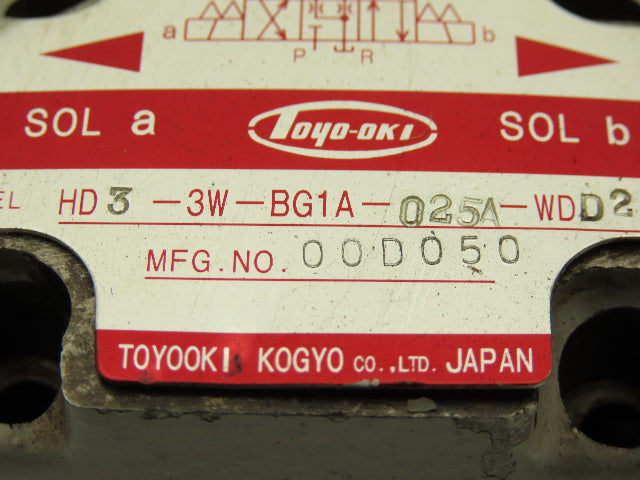 Toyooki Kogyo HD3-3W-BG1A-025A-WDD2 Hydraulic Directional Solenoid Valve 24VDC