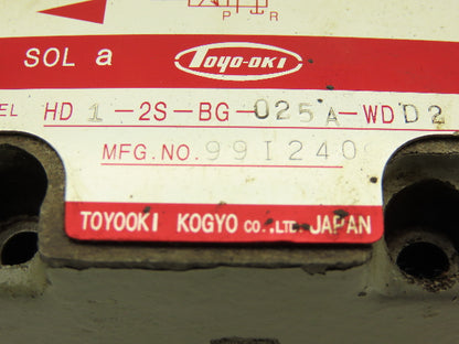 Toyooki Kogyo HD1-2S-BG-025A-WDD2 Hydraulic Directional Solenoid Valve 24VDC