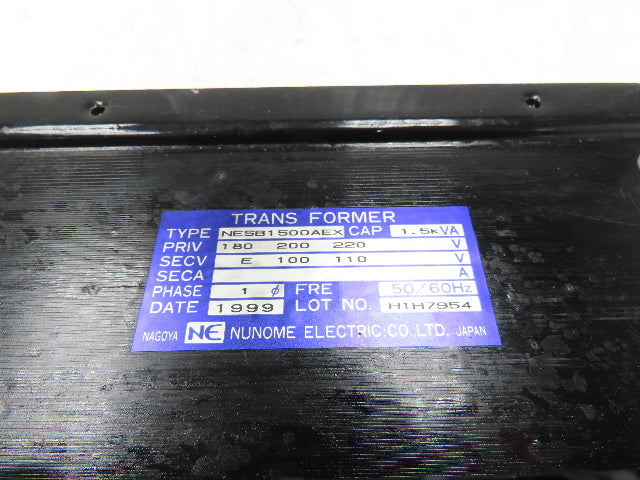 Nunome NESB1500AEX Power Transformer 1.5kVA 1Ph HV 180/200/220 LV 100/110 60Hz