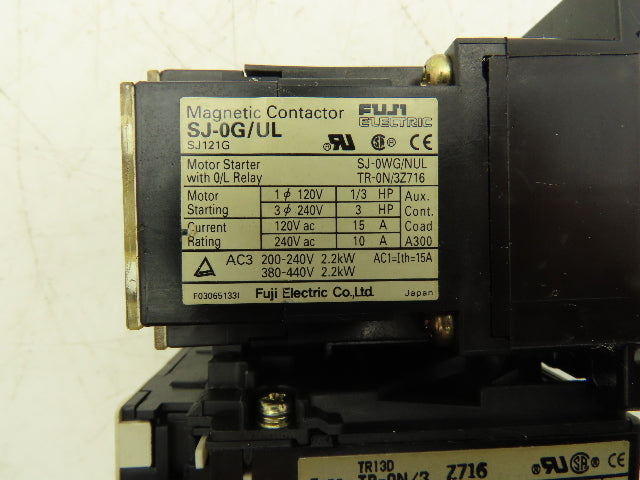 Fuji SJ-0G/UL Motor Starter W/Overload Relay 1PH 3HP 600VAC 120VAC Coil Lot Of 4