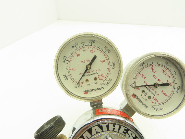 Matheson 1H-590 Gas Regulator Dual Gauge 2500 PSIG
