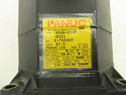 Fanuc A06B-0345-B231 AC Servo Motor 114V 3000 RPM