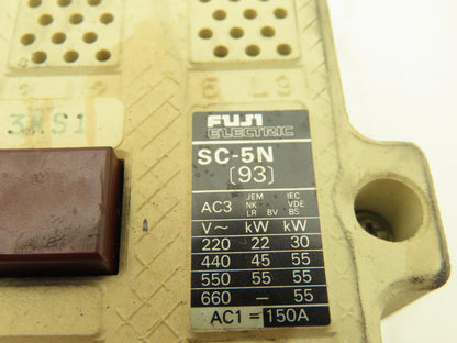 Fuji Electric SC-5N Motor Starter Contactor 55kW 660V 3Ph 105A Coil 220V AC/DC