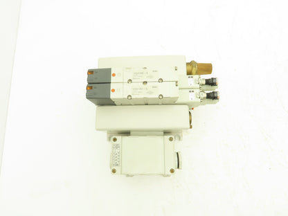 SMC VQ4100-5 Pneumatic Solenoid 2-Station Manifold w/2 Valves and Regulators