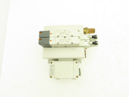 SMC VQ4100-5 Pneumatic Solenoid 2-Station Manifold w/2 Valves and Regulators