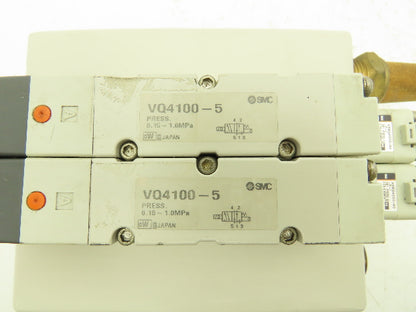 SMC VQ4100-5 Pneumatic Solenoid 2-Station Manifold w/2 Valves and Regulators