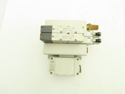 SMC VQ4100-5 Pneumatic Solenoid 2-Station Manifold w/2 Valves and Regulators
