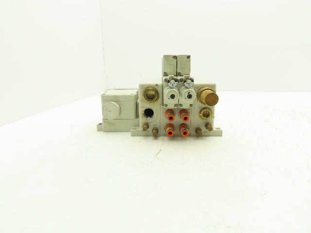 SMC VQ4100-5 Pneumatic Solenoid 2-Station Manifold w/2 Valves and Regulators