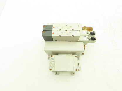 SMC VQ4100-5 Pneumatic Solenoid 2-Station Manifold w/2 Valves and Regulators