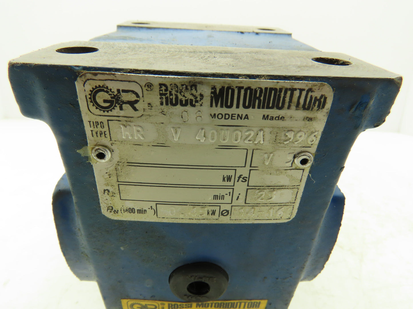 Rossi MRV-40-UO2A Worm Gearbox 25:1 Reducer .45kw 56rpm Hollow Shaft IEC 71