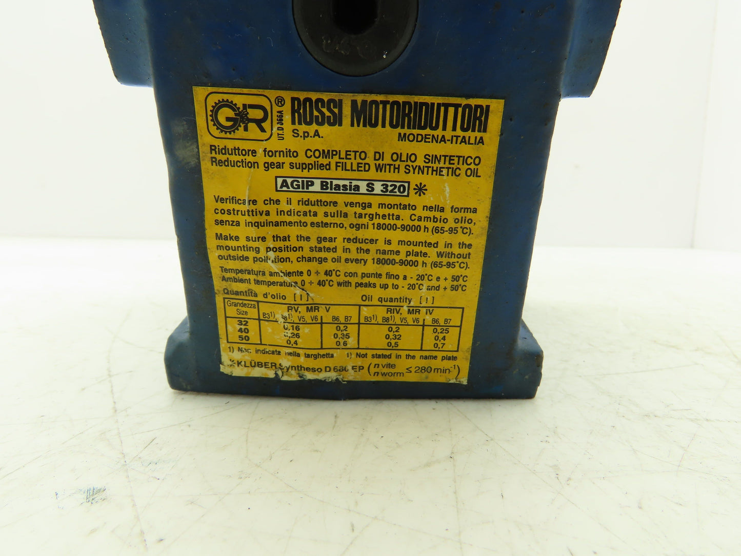 Rossi MRV-40-UO2A Worm Gearbox 25:1 Reducer .45kw 56rpm Hollow Shaft IEC 71