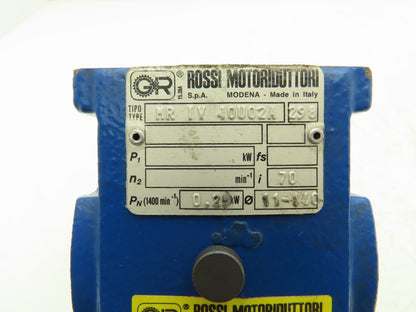 Rossi MR-IV-40-UO2A Worm Gearbox 70:1 Reducer .25kw 20rpm Hollow Shaft IEC 63