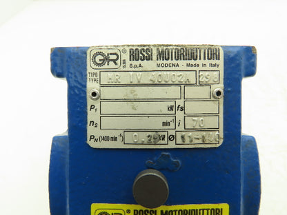 Rossi MR-IV-40-UO2A Worm Gearbox 70:1 Reducer .25kw 20rpm Hollow Shaft IEC 63