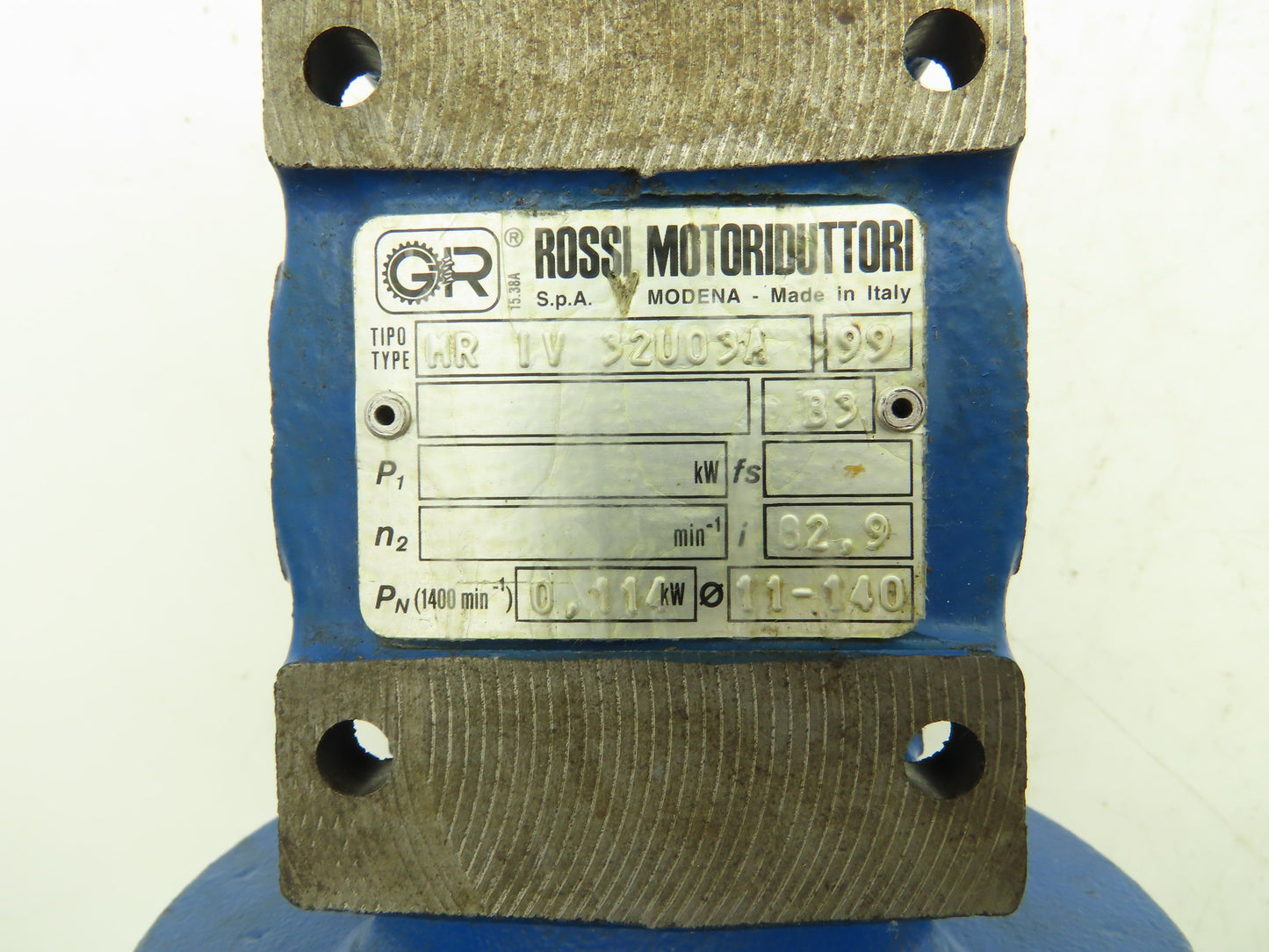 Rossi MR-IV-32-UO3A Worm Gearbox 82.9:1 Reducer .11kw 17rpm Hollow Shaft IEC 63