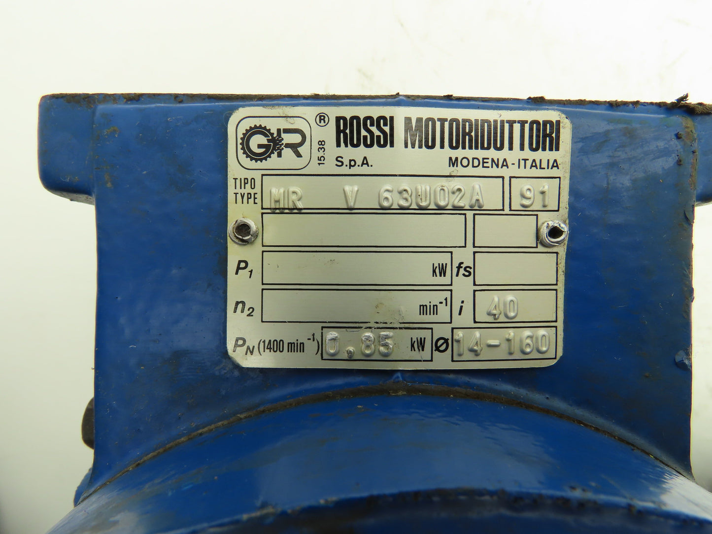 Rossi MRV 63 UO2A Worm Gearbox 40:1 Reducer .85kw 35rpm Hollow Shaft IEC 71